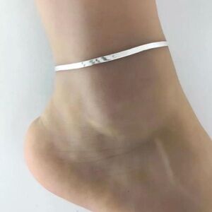White Gold Plated Silver Herringbone Snake Chain Ankle Bracelet Anklet 2mm 10”